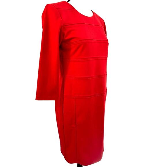 Taylor Ponte Red Knit Stretch Zip 3/4 Sleeve Sheath 4 Dress Classic Minimalist - Picture 2 of 7
